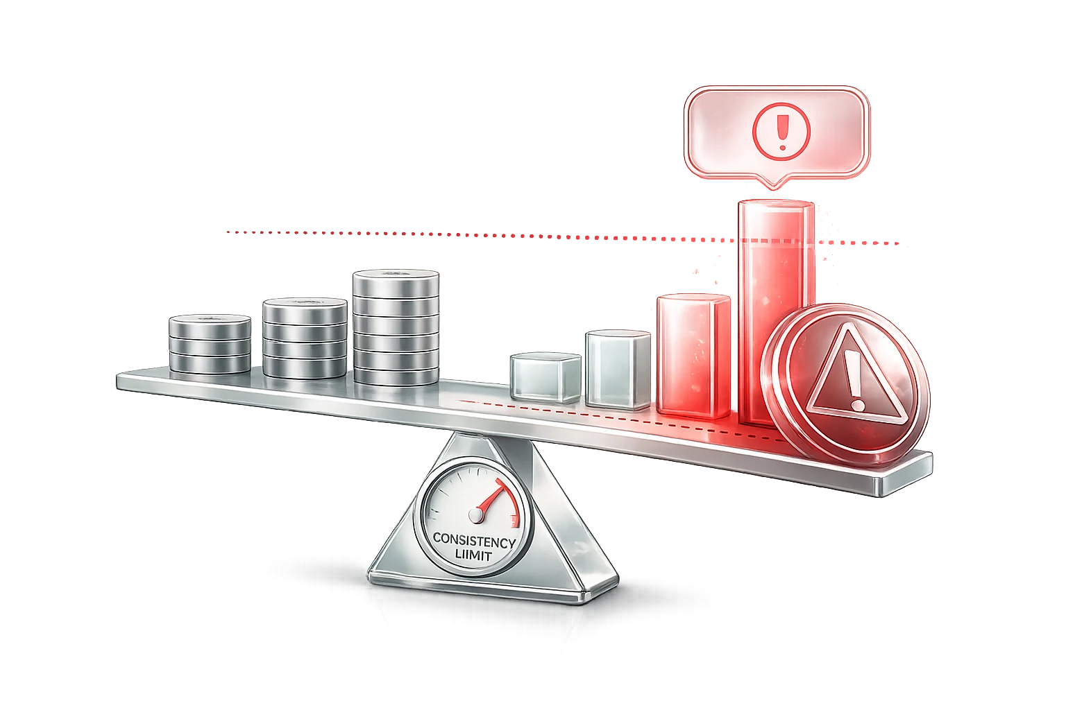Una balanza inclinándose hacia un ícono de advertencia rojo, que ilustra un payout bloqueado